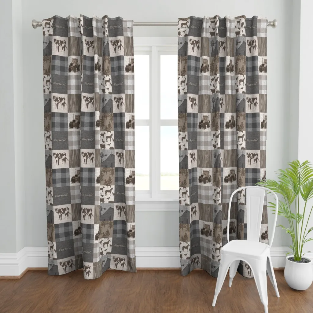 Cow Farming Curtain Panel - Gray product