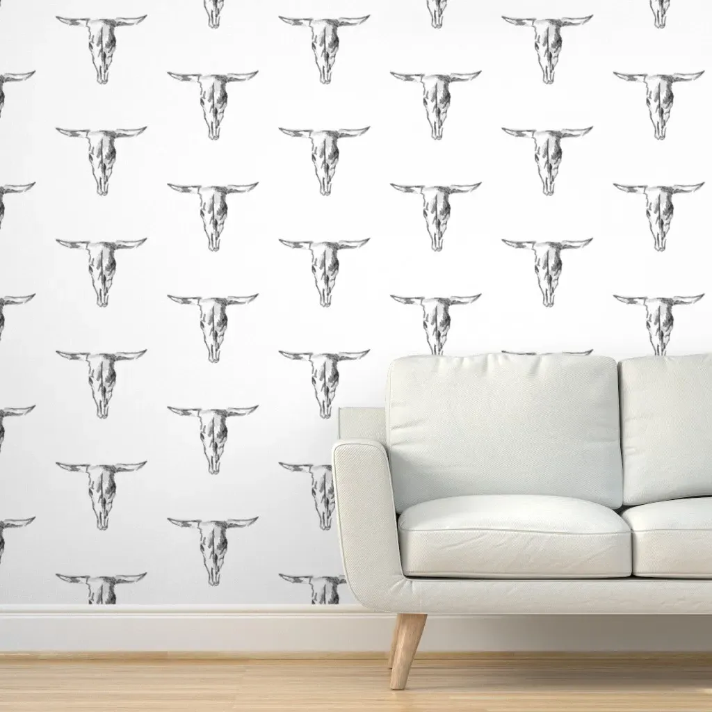 Cow Skull Peel and Stick Wallpaper - Black, White product