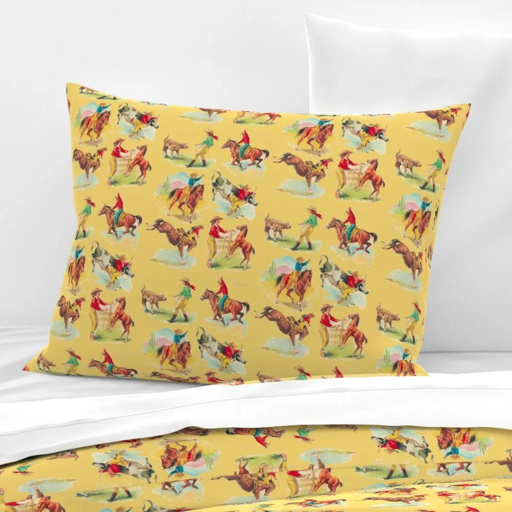 Cowboy Cowgirl Horses Ranch Rodeo Standard Pillow - Mustard Yellow, Cotton Sateen product