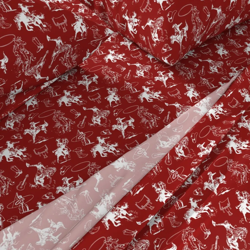 Cowboy Pattern Full Sheet Set - Red, White alternate view