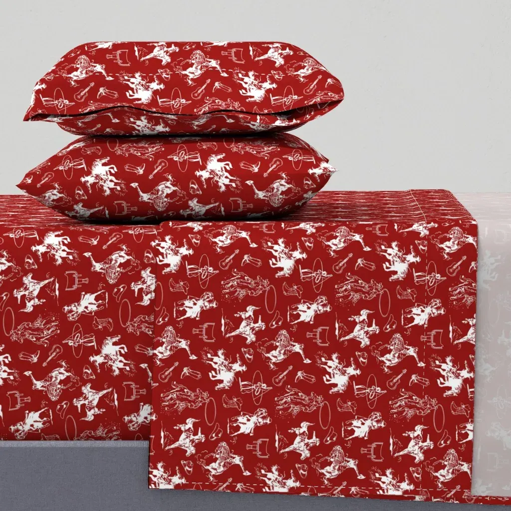 Cowboy Pattern Full Sheet Set - Red, White product
