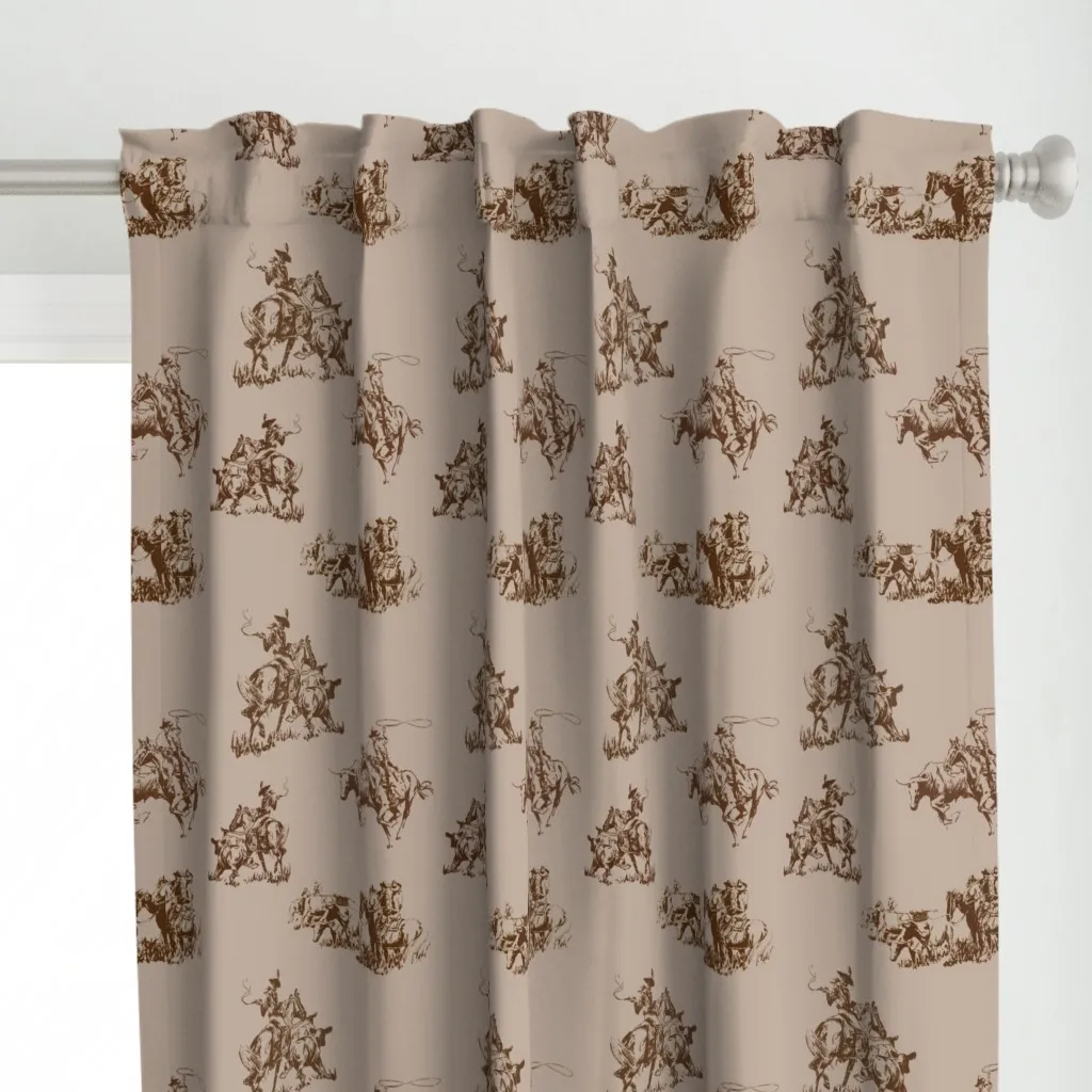 Cowboy Toile Curtain Panel - Brown alternate view