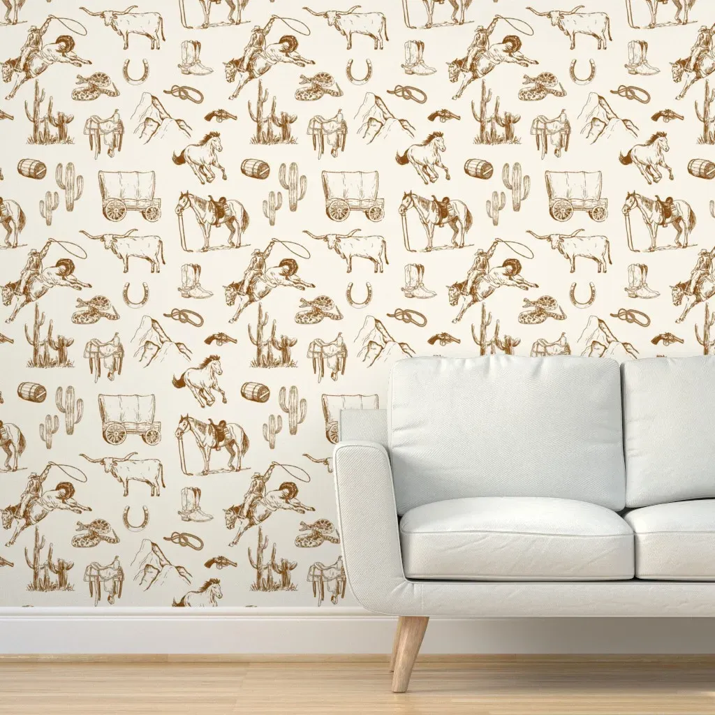 Cowboy Toile De Jouy Peel and Stick Wallpaper - Brown product