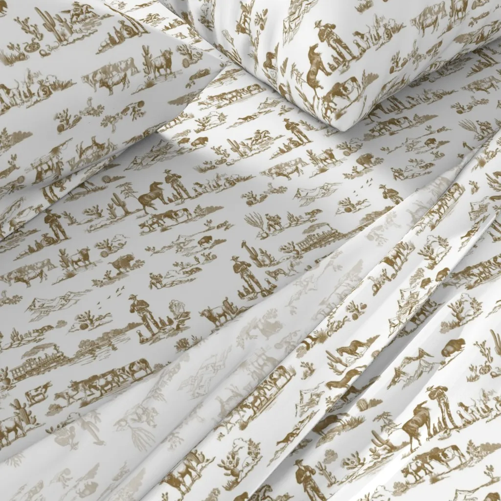 Cowboy Toile De Jouy Twin XL Sheet Set - Brown alternate view