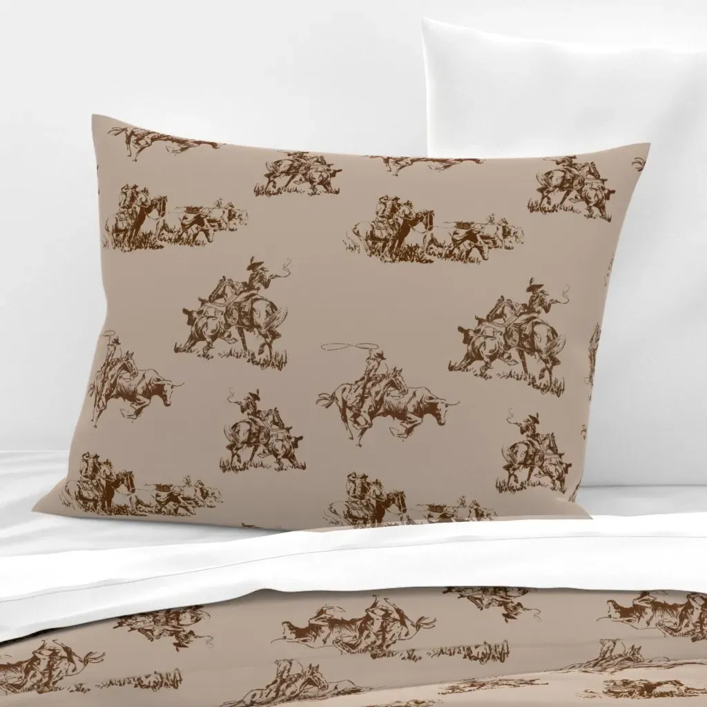 Cowboy Toile Standard Knife Edge Cushion Cover - Brown, Cotton Sateen product