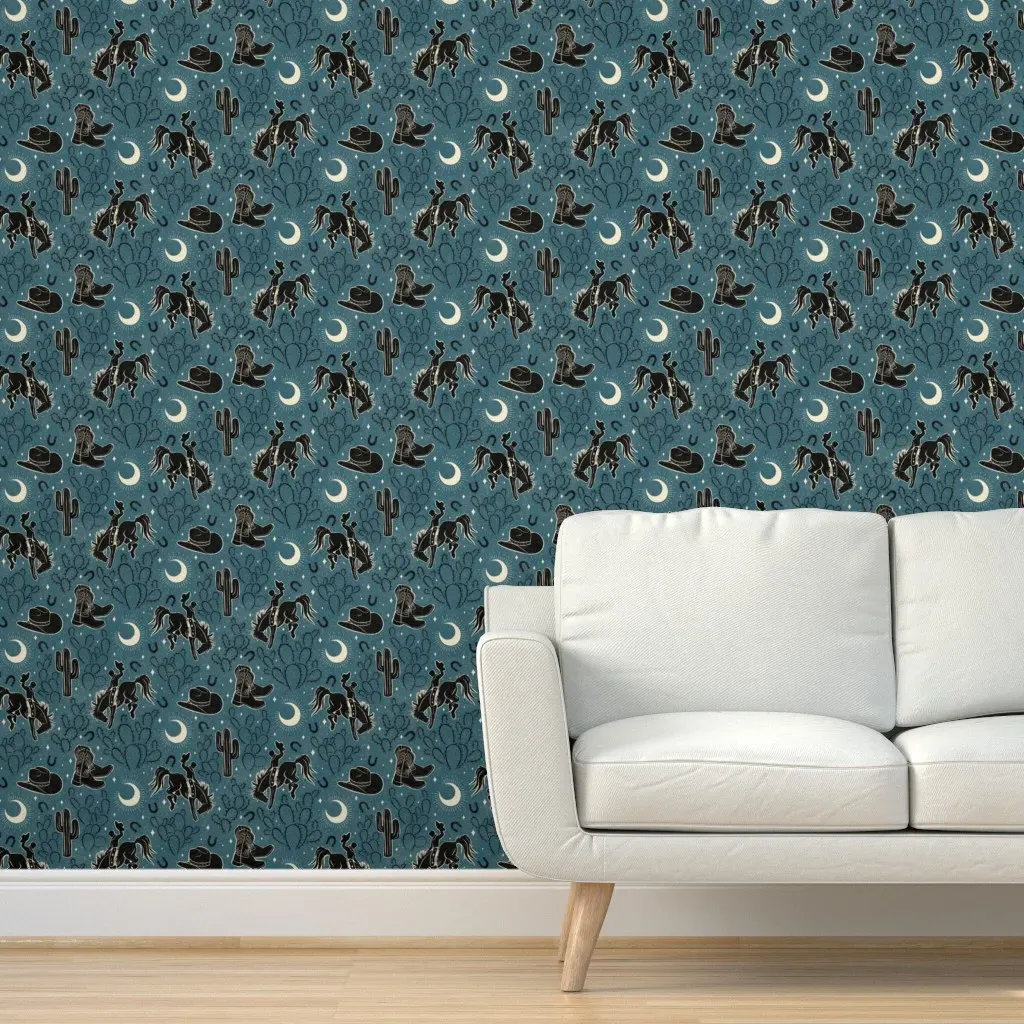 Cowboys And Cacti Large Peel and Stick Wallpaper - Dark Teal product