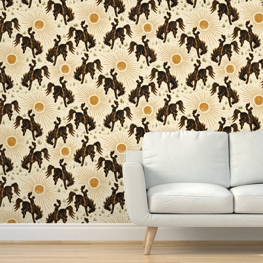 Cowboys And Sunshine Peel and Stick Wallpaper - Black, Gold product