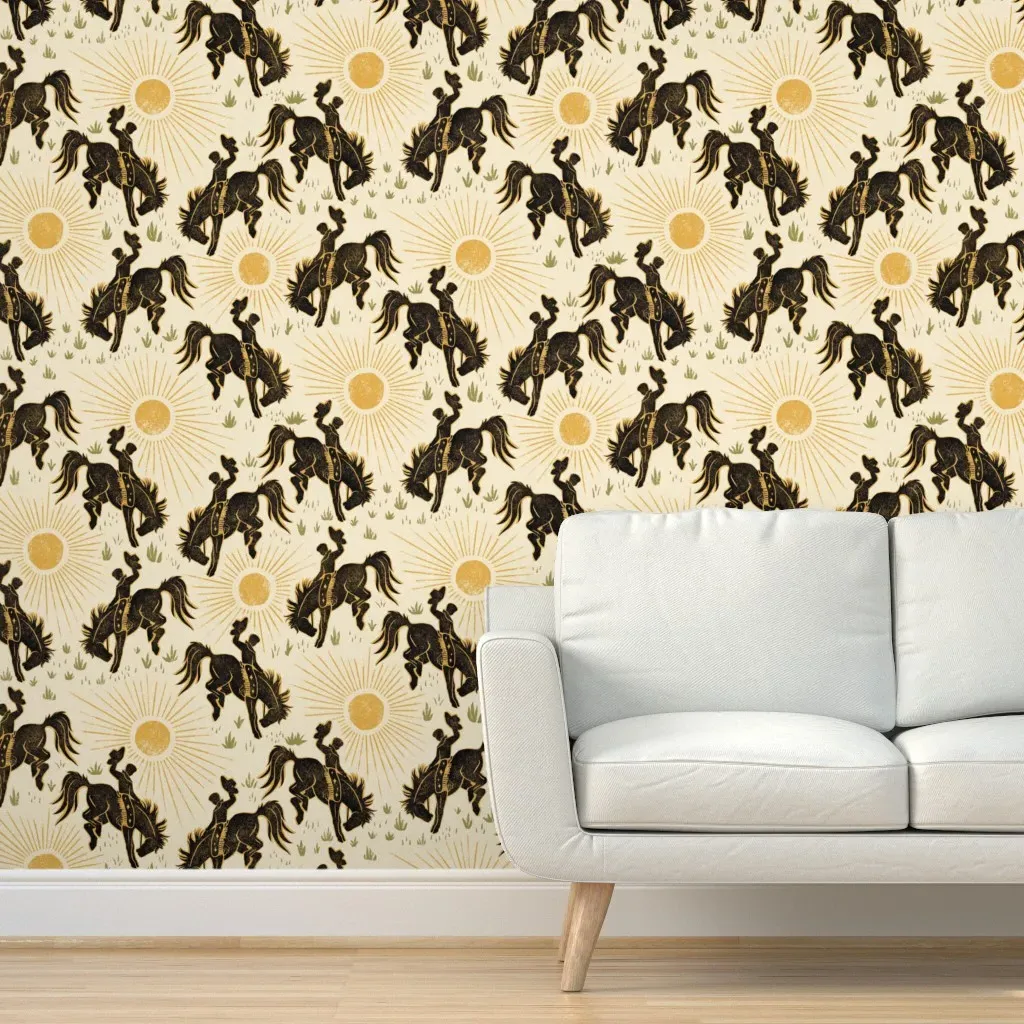Cowboys And Sunshine Peel and Stick Wallpaper - Gold on Cream product