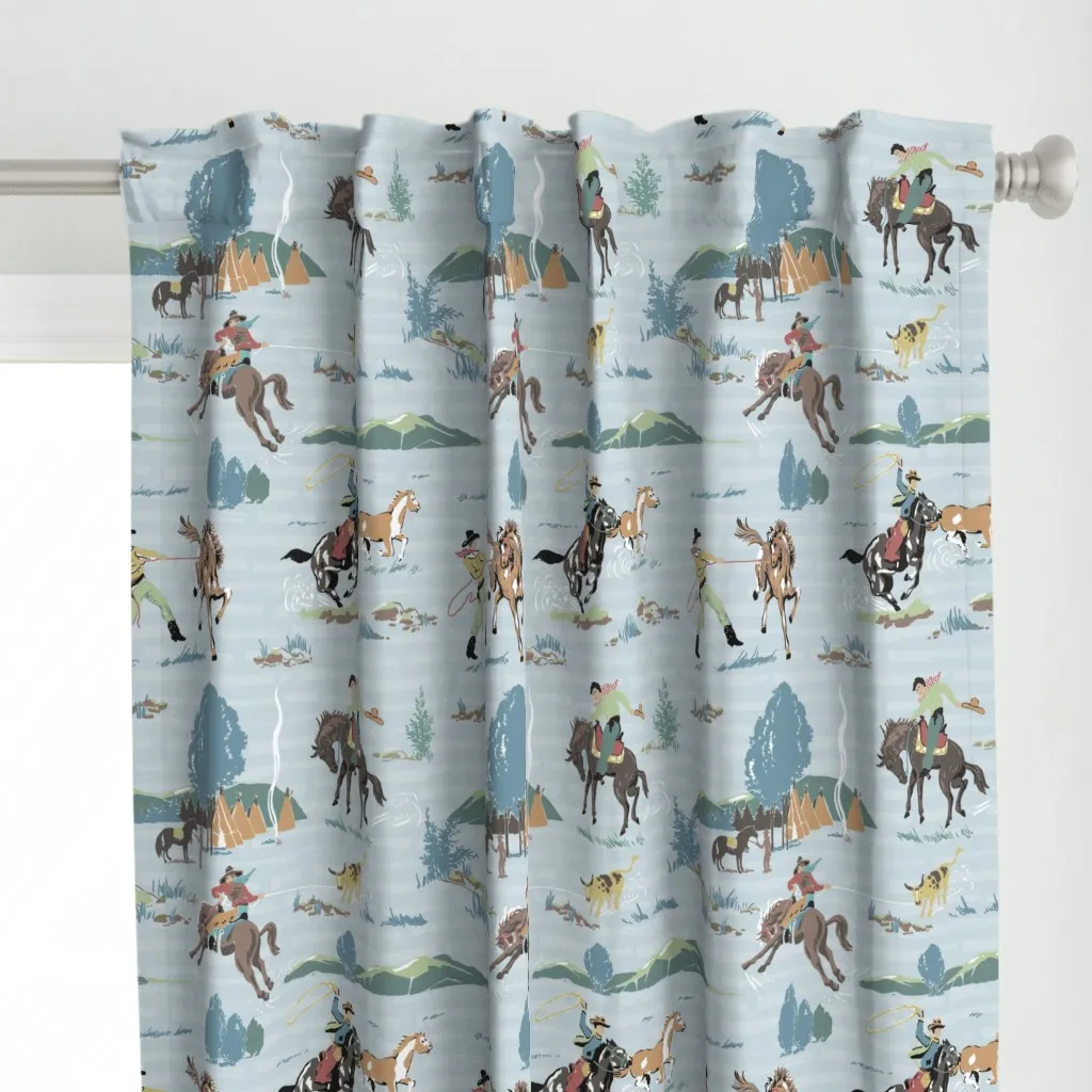 Cowboys Faded Curtain Panel - Blue alternate view