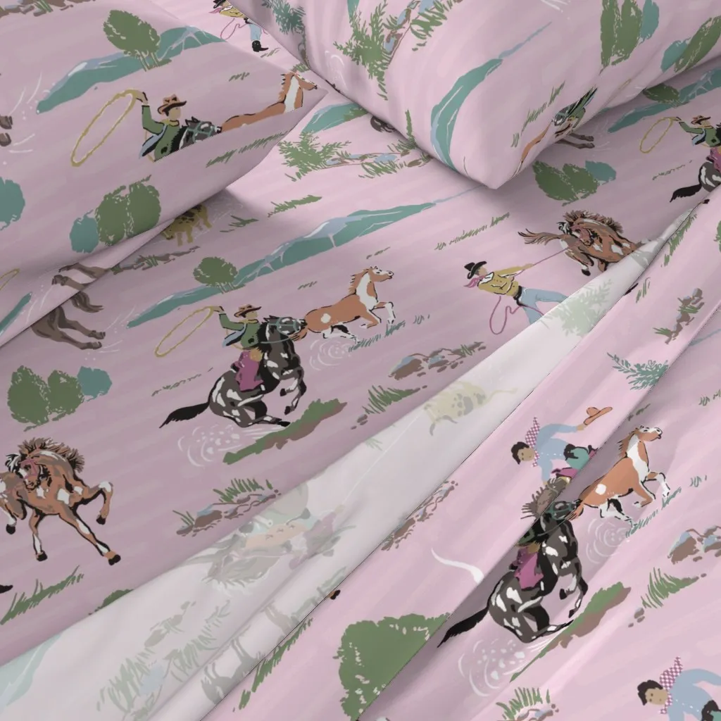 Cowboys On Faded King Sheet Set - Pink alternate view