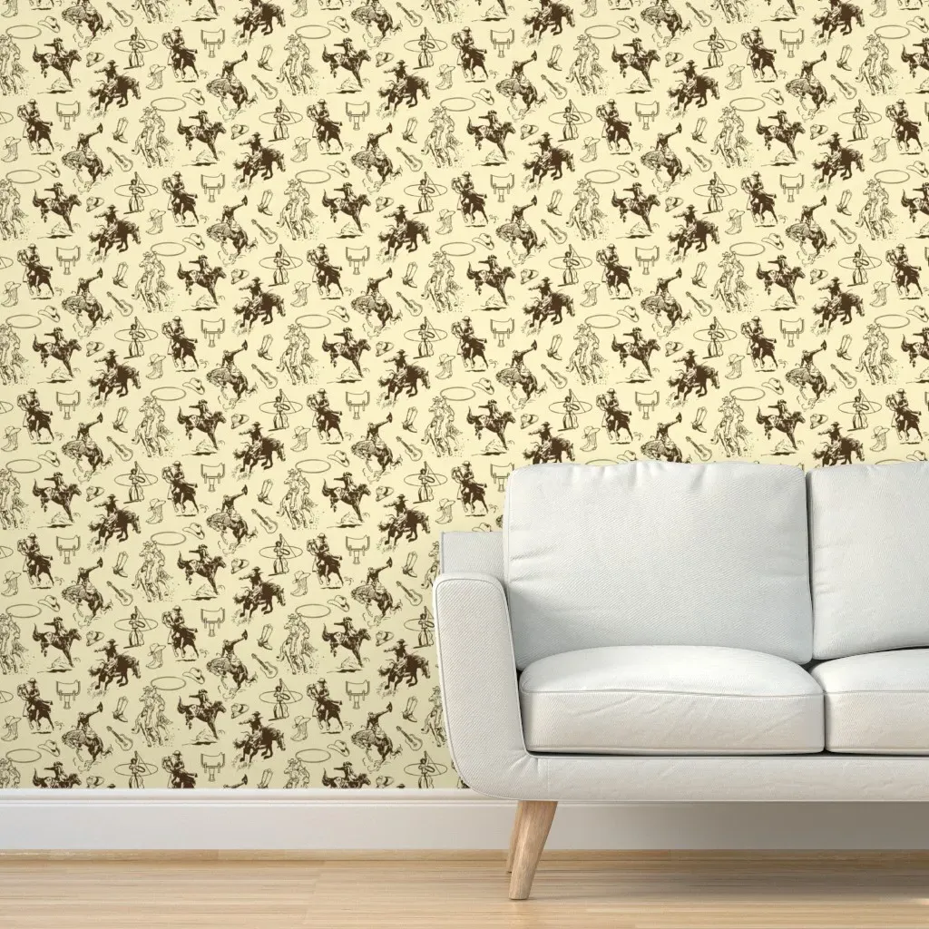 Cowboys Rodeo Western Horses Peel and Stick Wallpaper - Brown product