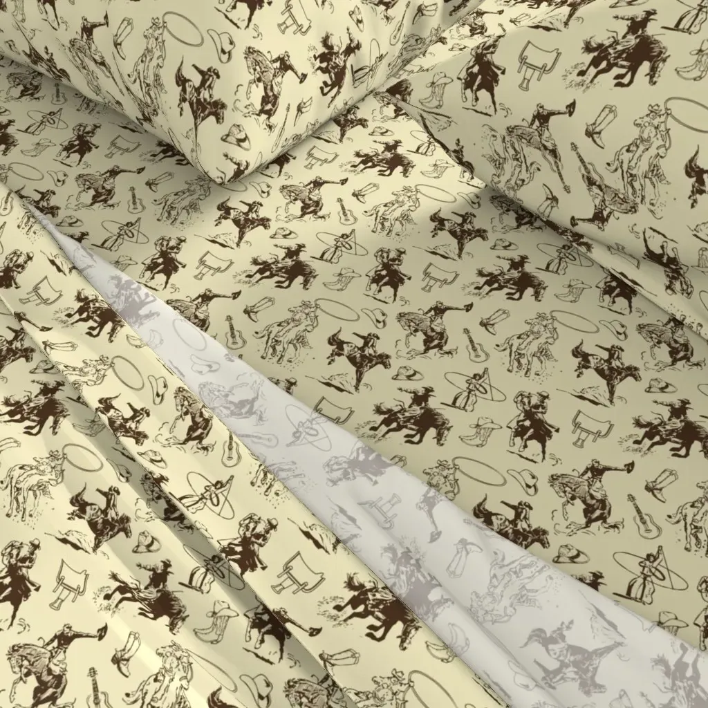 Cowboys Rodeo Western Horses Twin Sheet Set - Brown alternate view