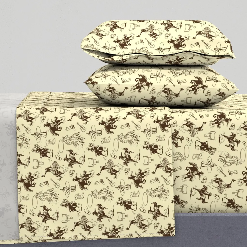Cowboys Rodeo Western Horses Twin Sheet Set - Brown product