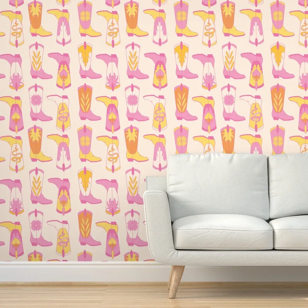 Cowgirl Boots Peel and Stick Wallpaper - Pink product