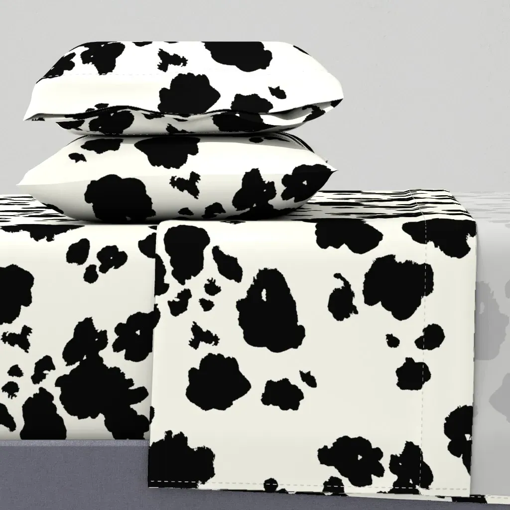 Cowhide Pattern Twin Sheet Set - Black, White product