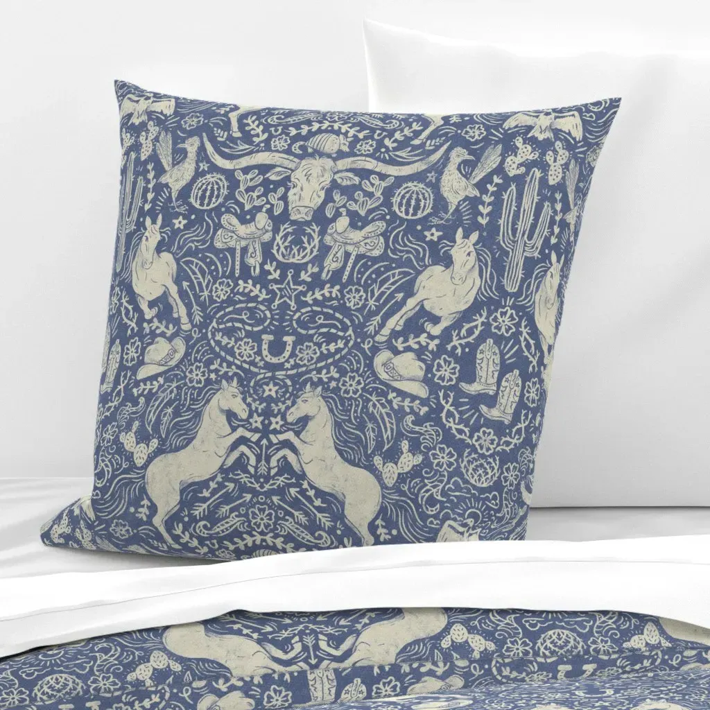 Cowpoke Damask Euro Pillow Sham - Blue Nova product