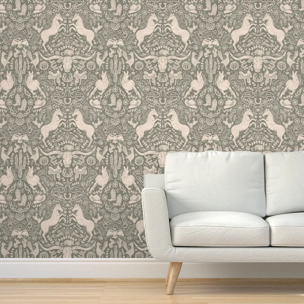 Cowpoke Damask Peel and Stick Wallpaper - Antique Pewter product