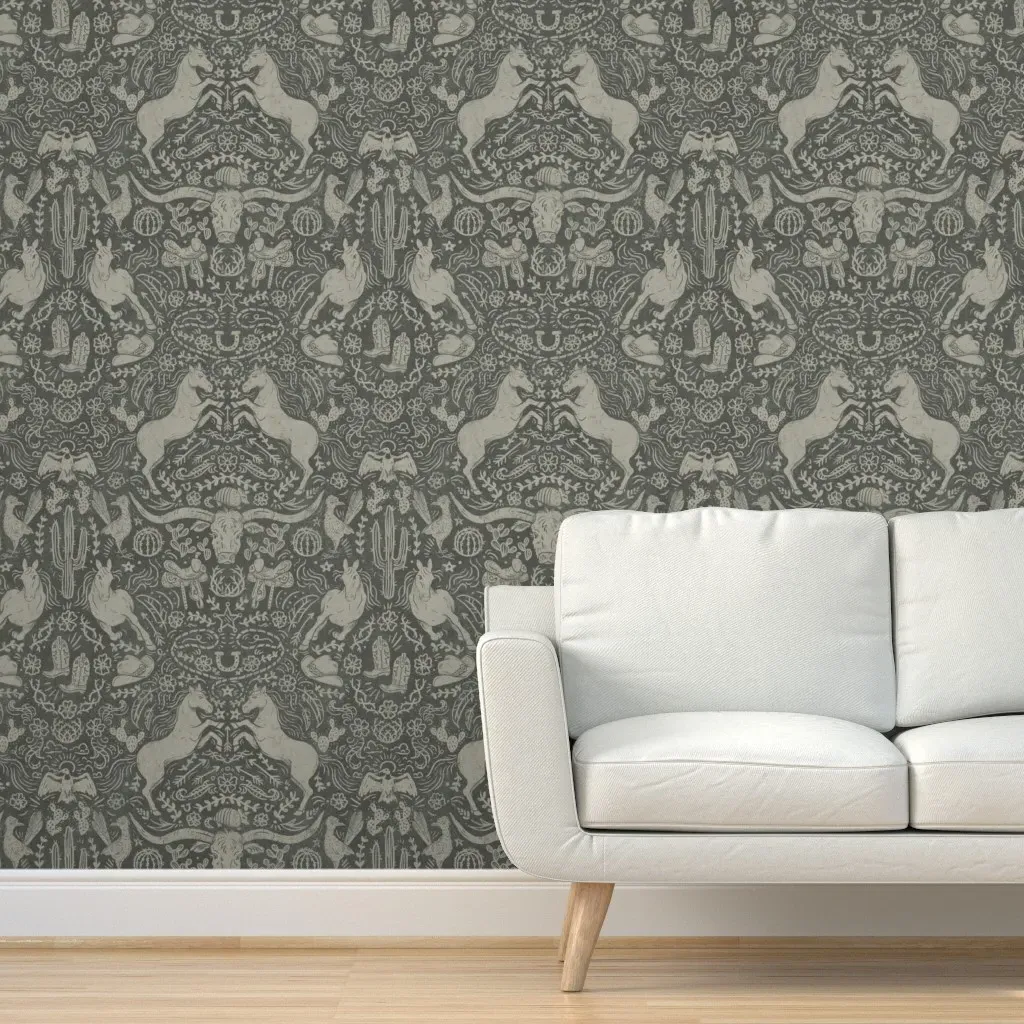 Cowpoke Damask Peel and Stick Wallpaper - Ashwood Moss product