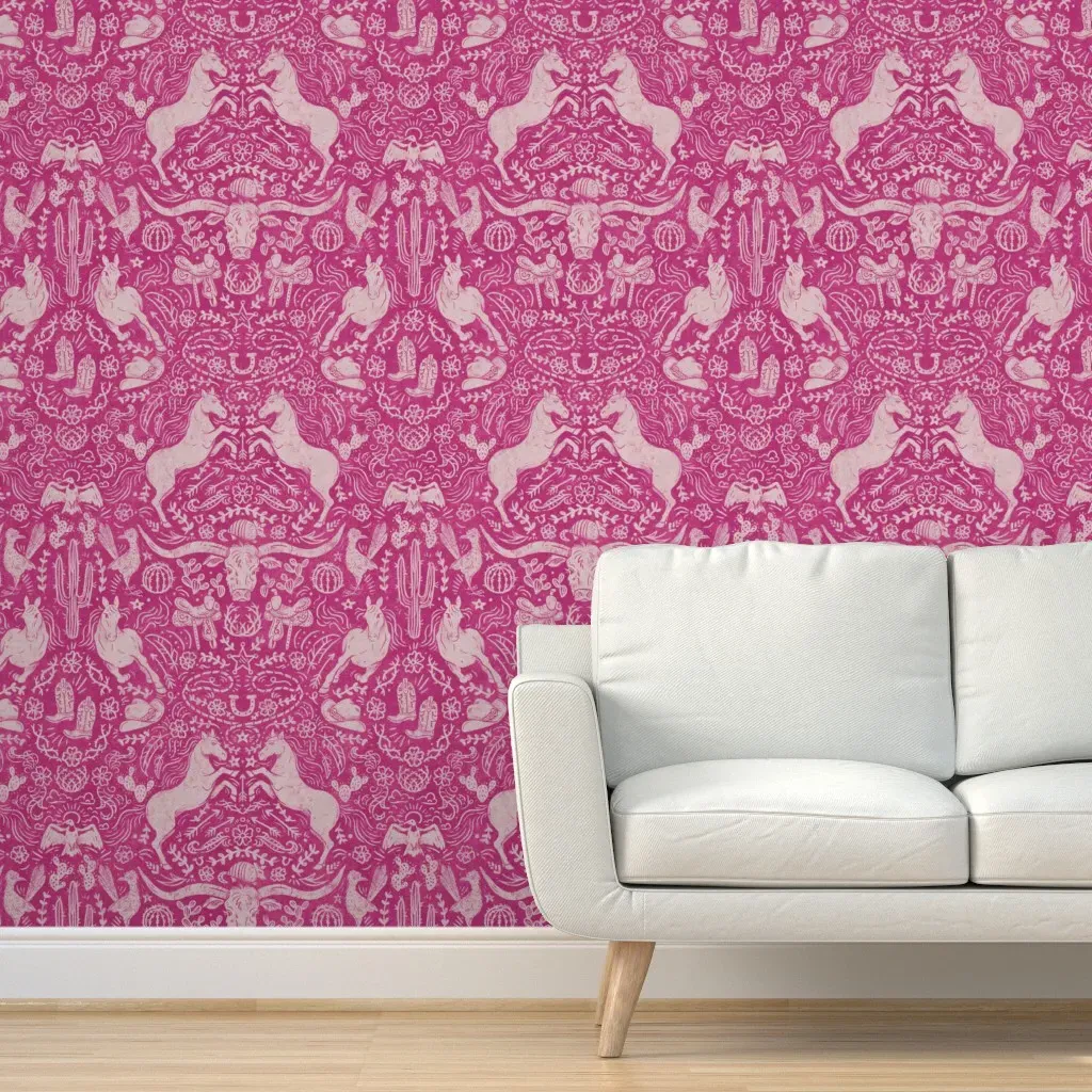 Cowpoke Damask Peel and Stick Wallpaper - Hot Pink product
