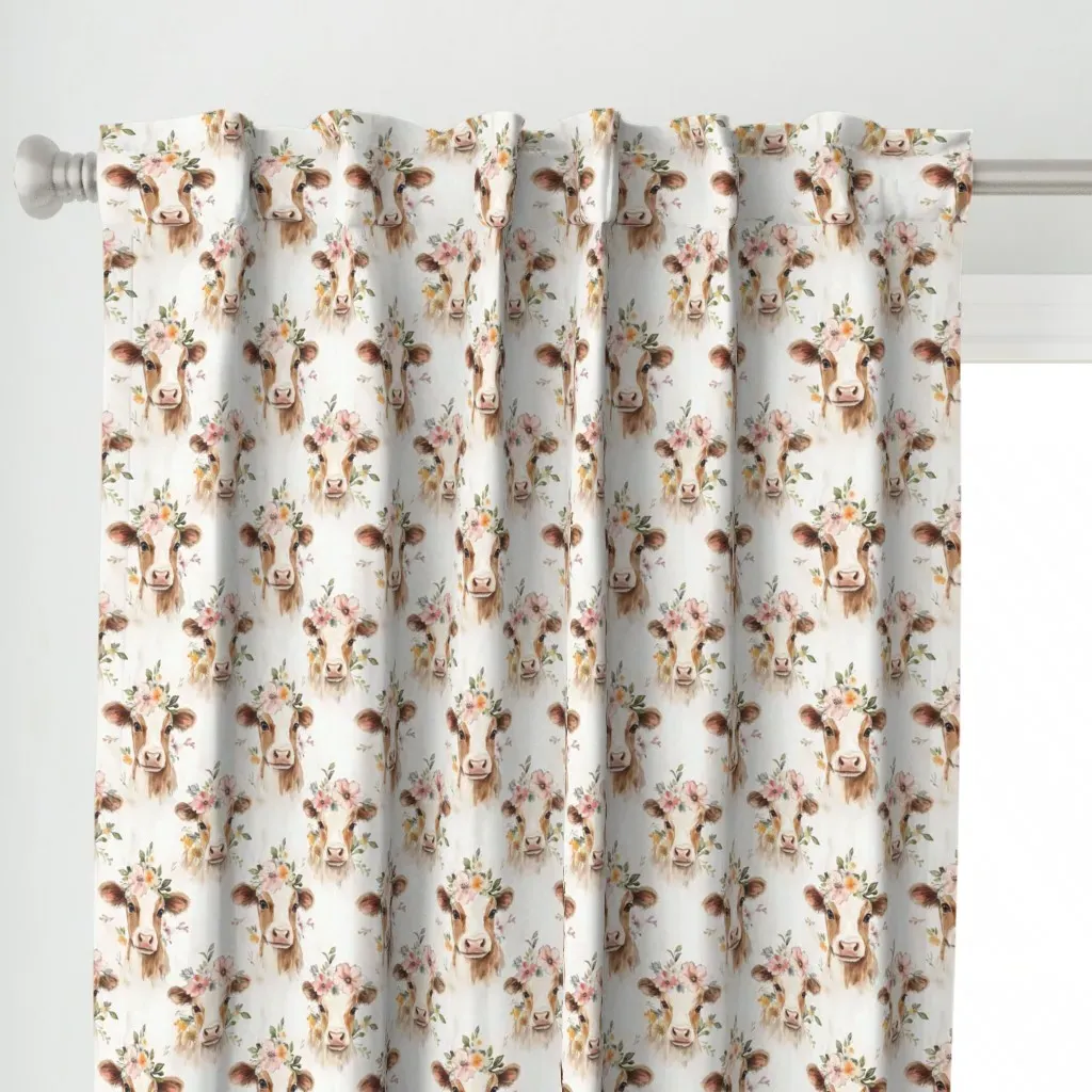 Cows And Flowers Spring Curtain Panel - Brown alternate view