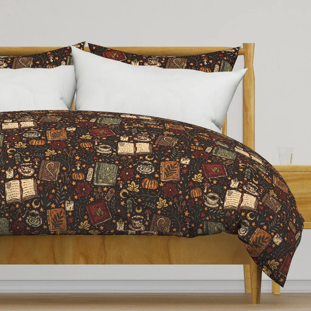 Cozy Autumn Whimsical Witch's Duvet Cover - Dark Brown product