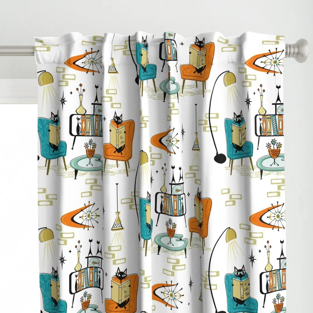 Cozy Cats' Den Curtain Panel - Teal alternate view