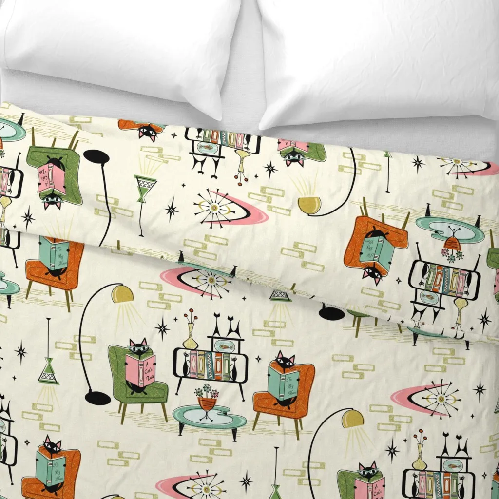 Cozy Cats Den Duvet Cover - Cream alternate view
