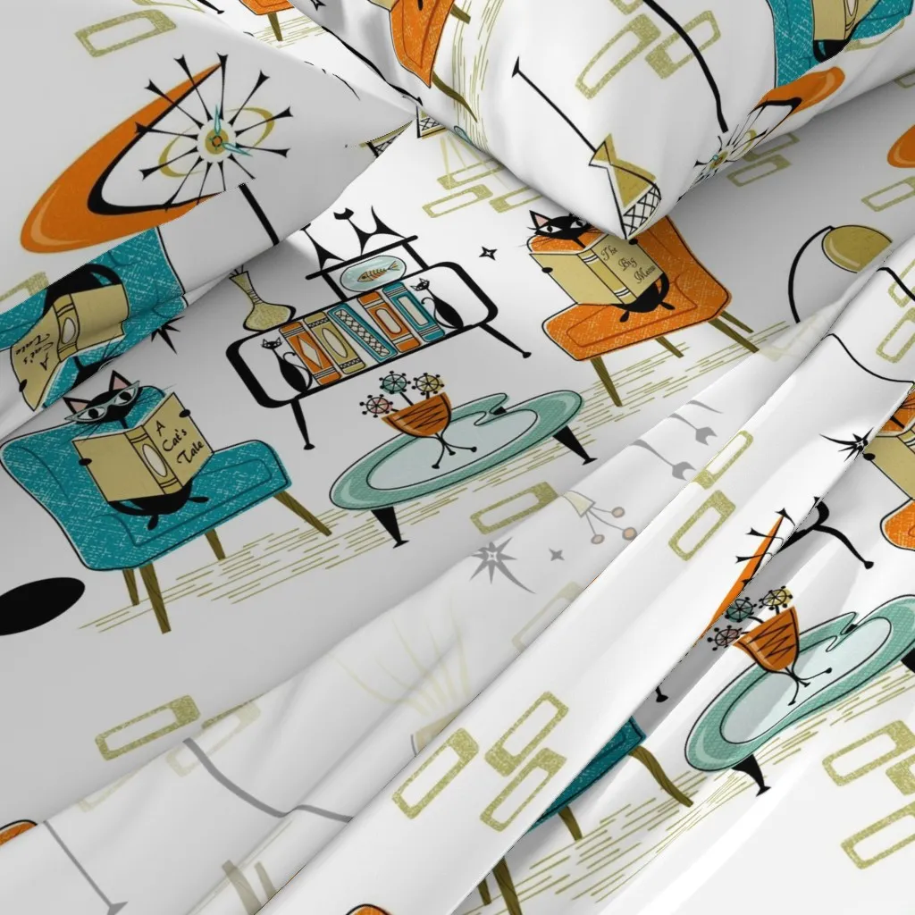 Cozy Cats' Den King Sheet Set - Teal alternate view
