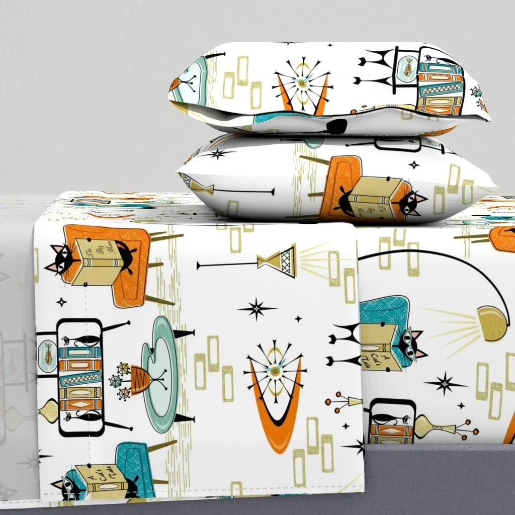 Cozy Cats' Den King Sheet Set - Teal product