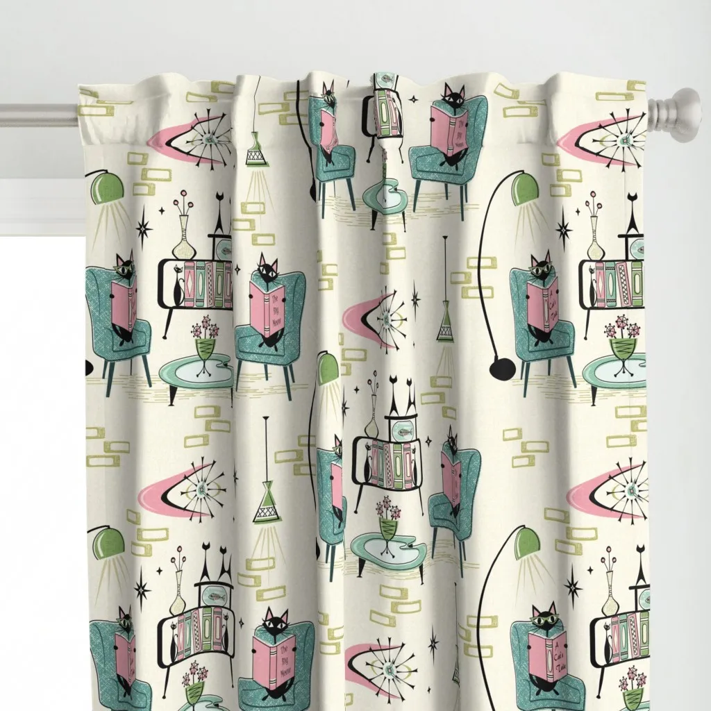 Cozy Cats' Den Large Curtain Panel - Teal alternate view