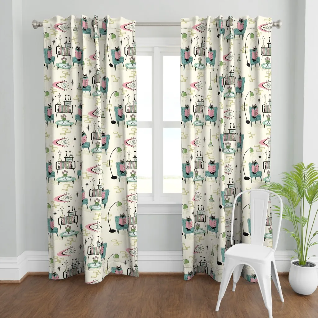 Cozy Cats' Den Large Curtain Panel - Teal product