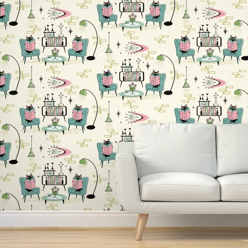 Cozy Cats' Den Peel and Stick Wallpaper - Teal product