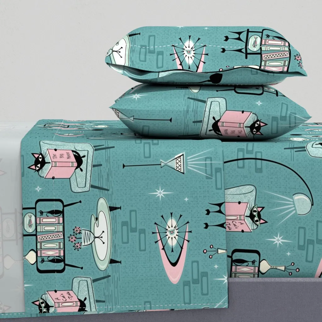 Cozy Cats' Den Twin Sheet Set - Teal product