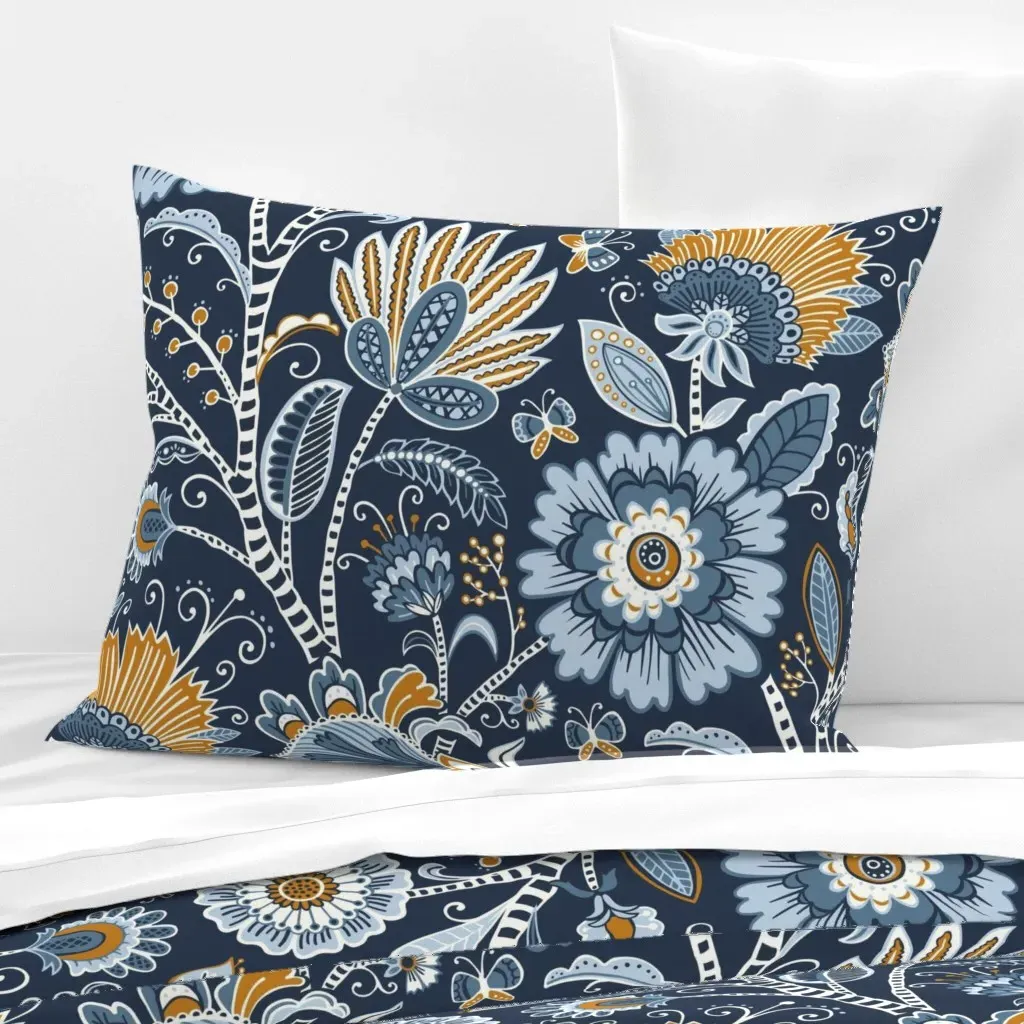 Cozy Chintz Standard Knife Edge Cushion Cover - Indigo, Cotton Sateen product