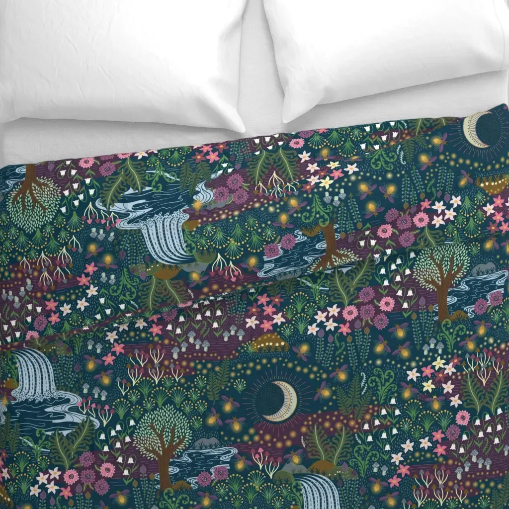 Cozy Dreams Fireflies Magic Duvet Cover - Dark Teal alternate view