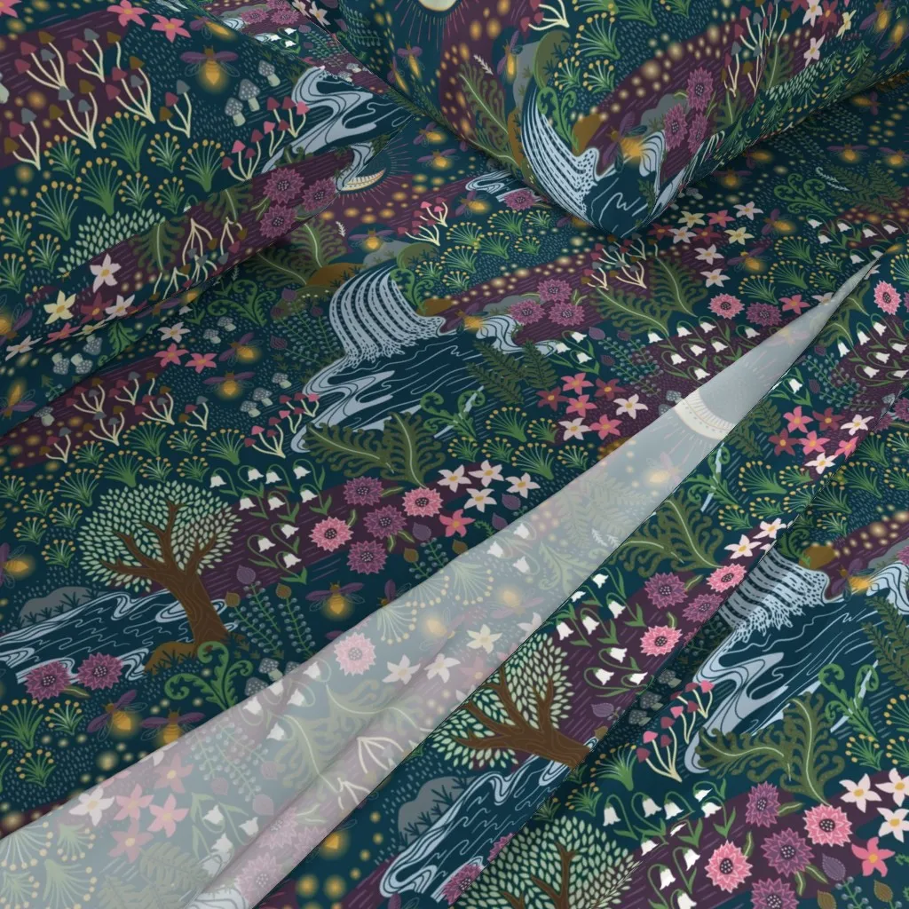 Cozy Dreams Magic Meadow Moon Flowers XL Queen Sheet Set - Dark Teal alternate view
