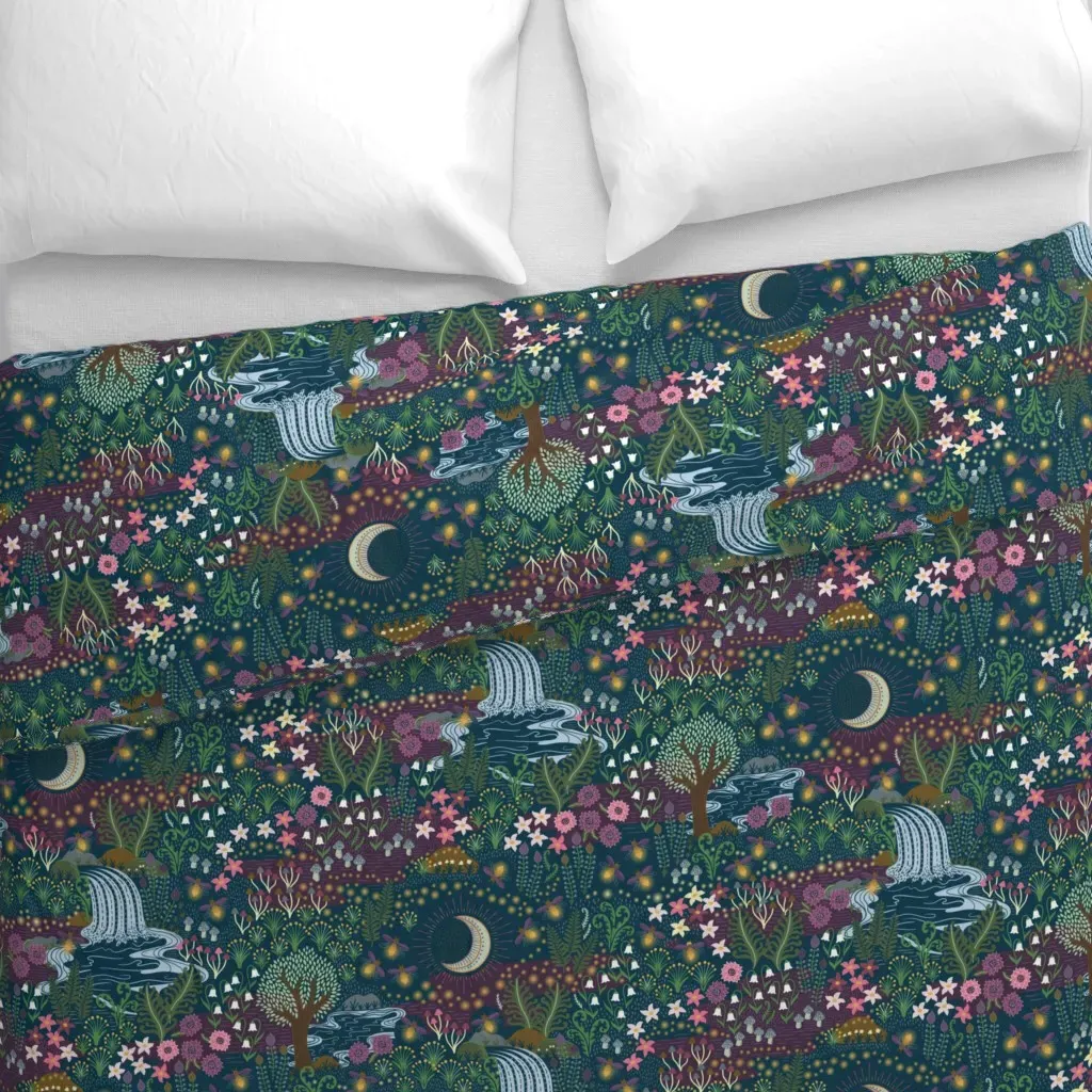 Cozy Dreams Of Fireflies Duvet Cover - Dark Teal alternate view