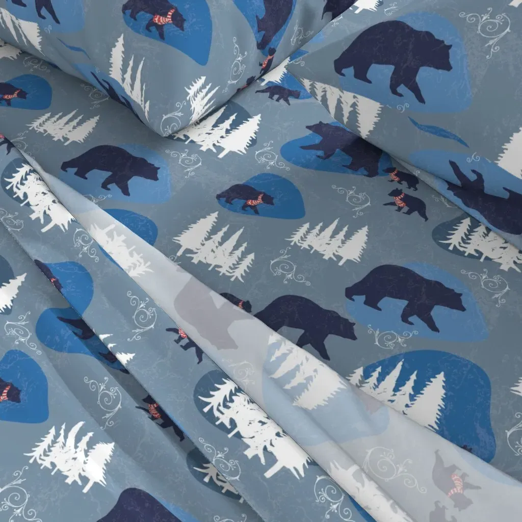 Cozy Holiday Bears Winter Woodland Twin XL Sheet Set - Navy alternate view
