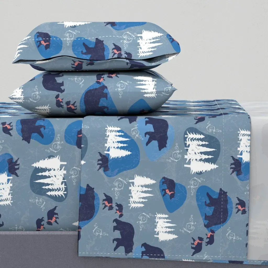 Cozy Holiday Bears Winter Woodland Twin XL Sheet Set - Navy product