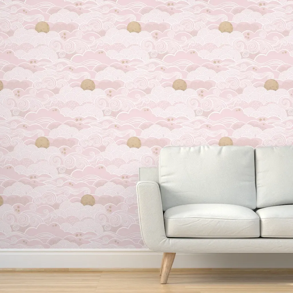 Cozy Night Sky Full Moon & Stars Peel and Stick Wallpaper - Pink, Cotton product