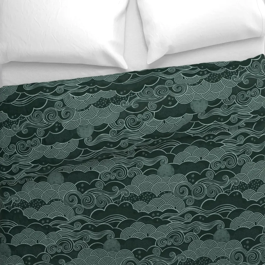 Cozy Night Sky Monochromatic Duvet Cover - Teal alternate view