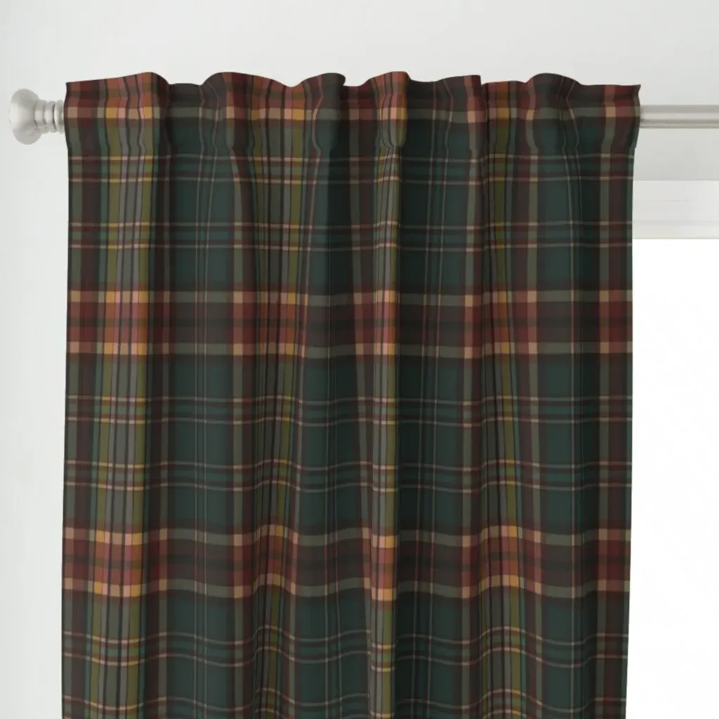 Cozy Plaid Warm Earth Curtain Panel - Green alternate view