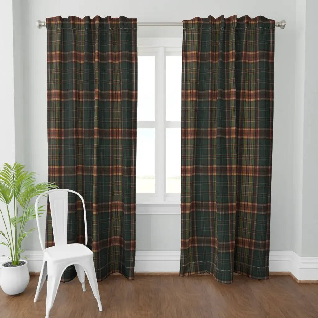 Cozy Plaid Warm Earth Curtain Panel - Green product