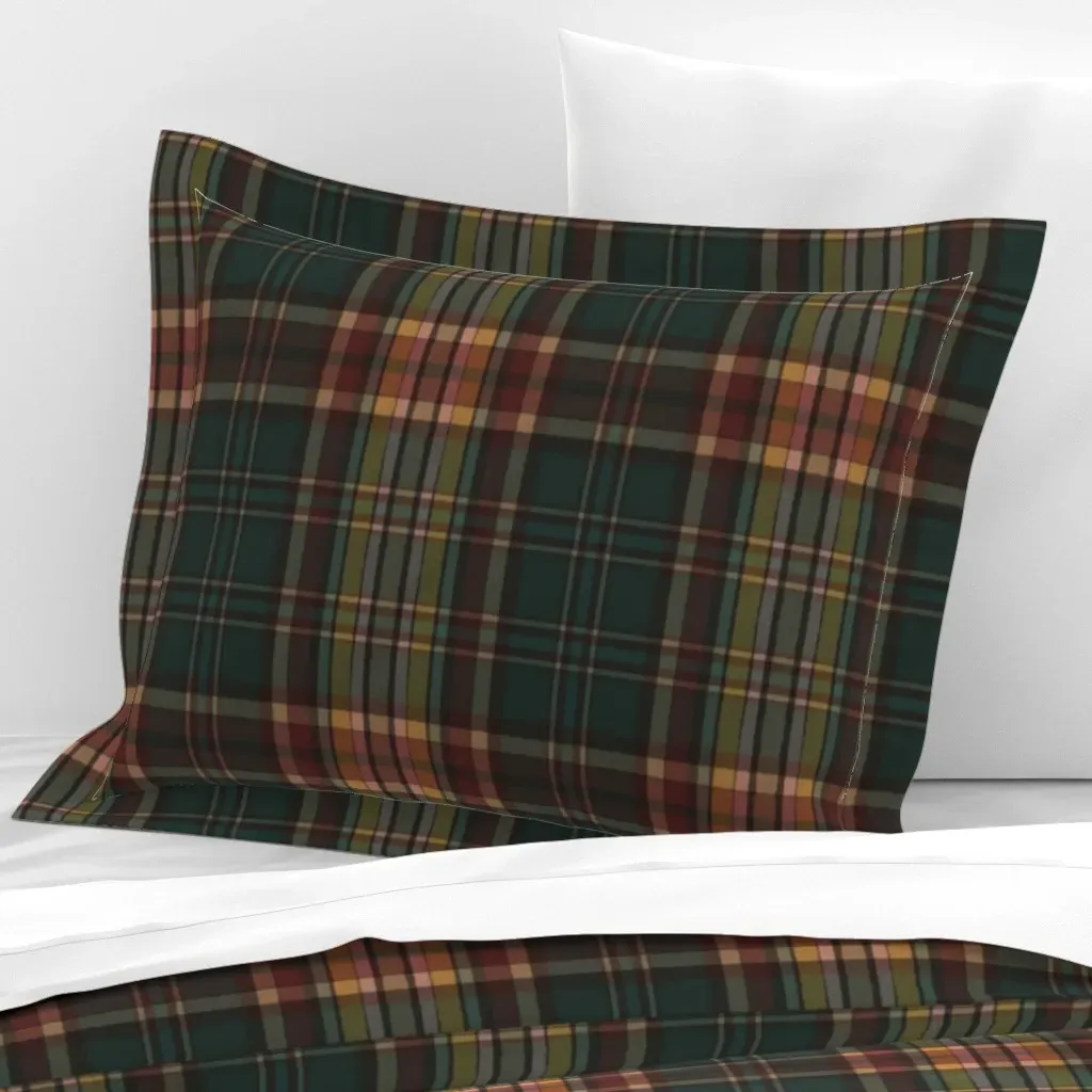 Cozy Plaid Warm Earth Tones Standard Flanged Pillow Sham - Green, Cotton Sateen product
