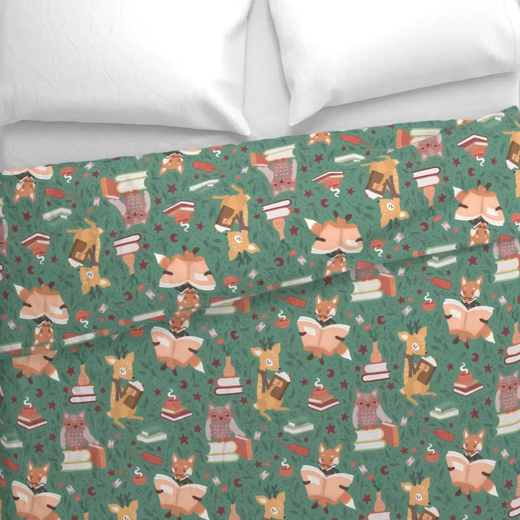 Cozy Reading Woodland Duvet Cover - Sage Green alternate view