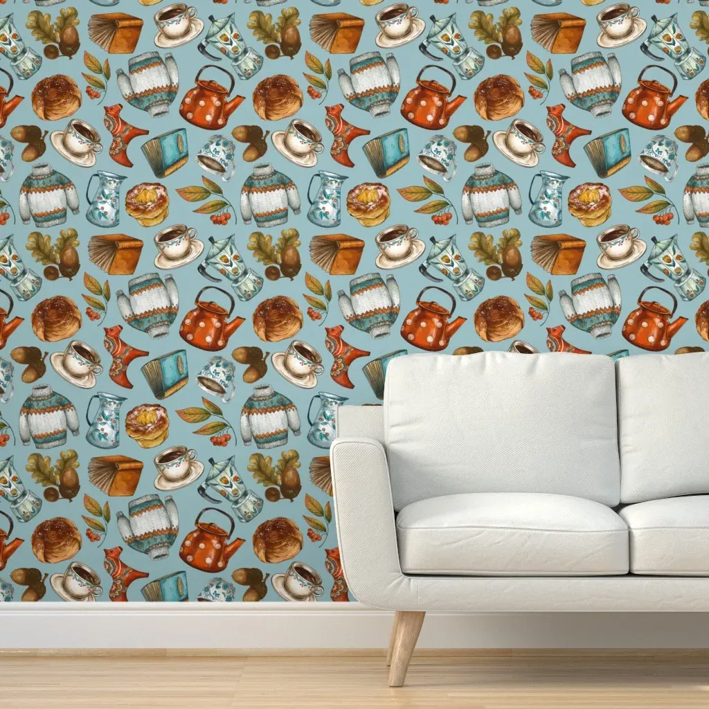 Cozy Scandinavian Coffee Break Peel and Stick Wallpaper - Orange product