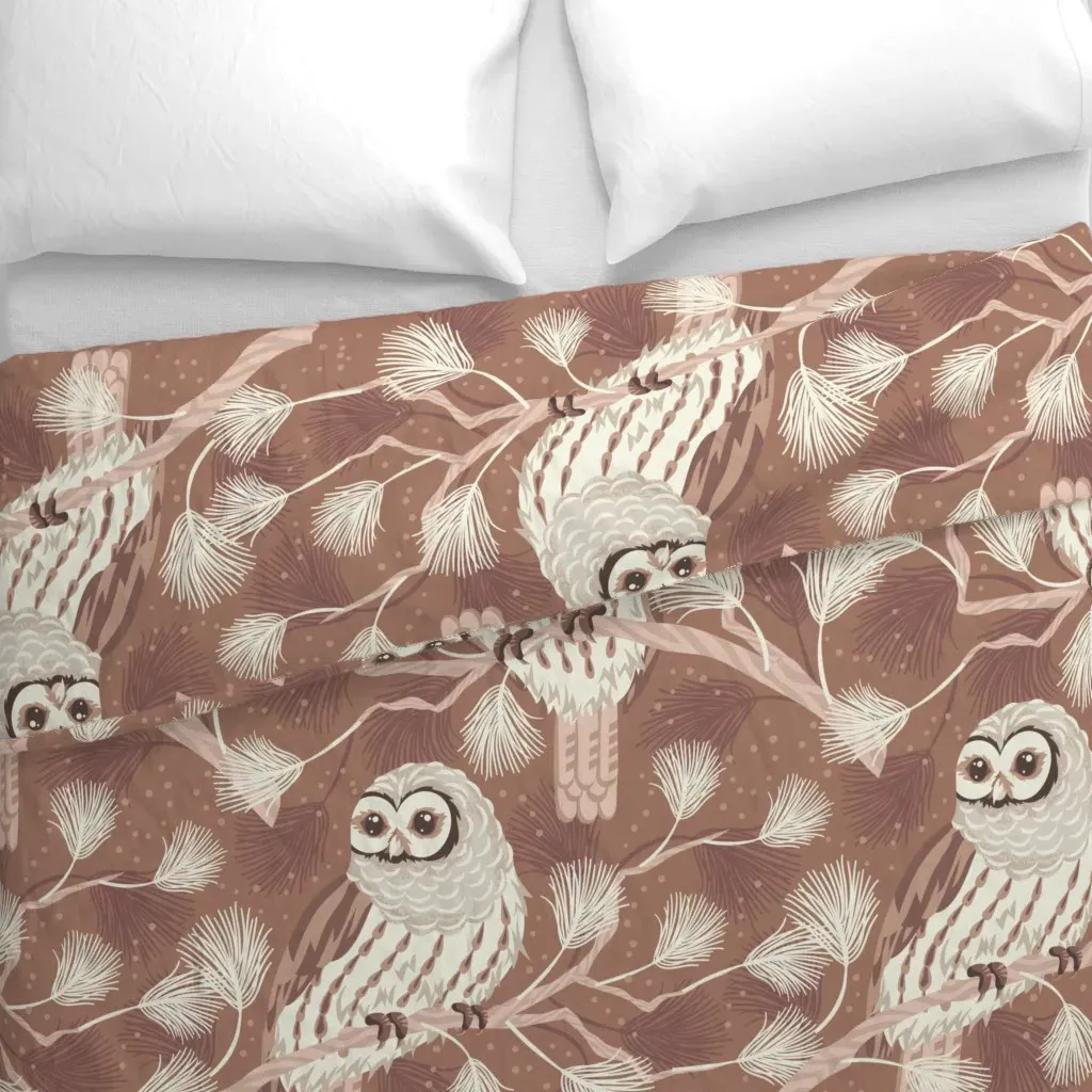 Cozy Winter Owls Wallpaper Duvet Cover - Beige alternate view
