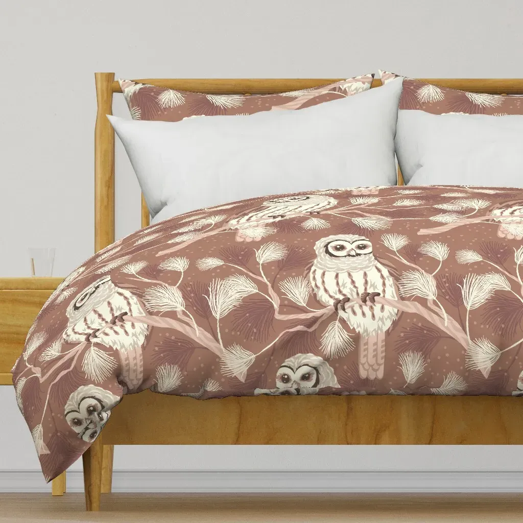 Cozy Winter Owls Wallpaper Duvet Cover - Beige product