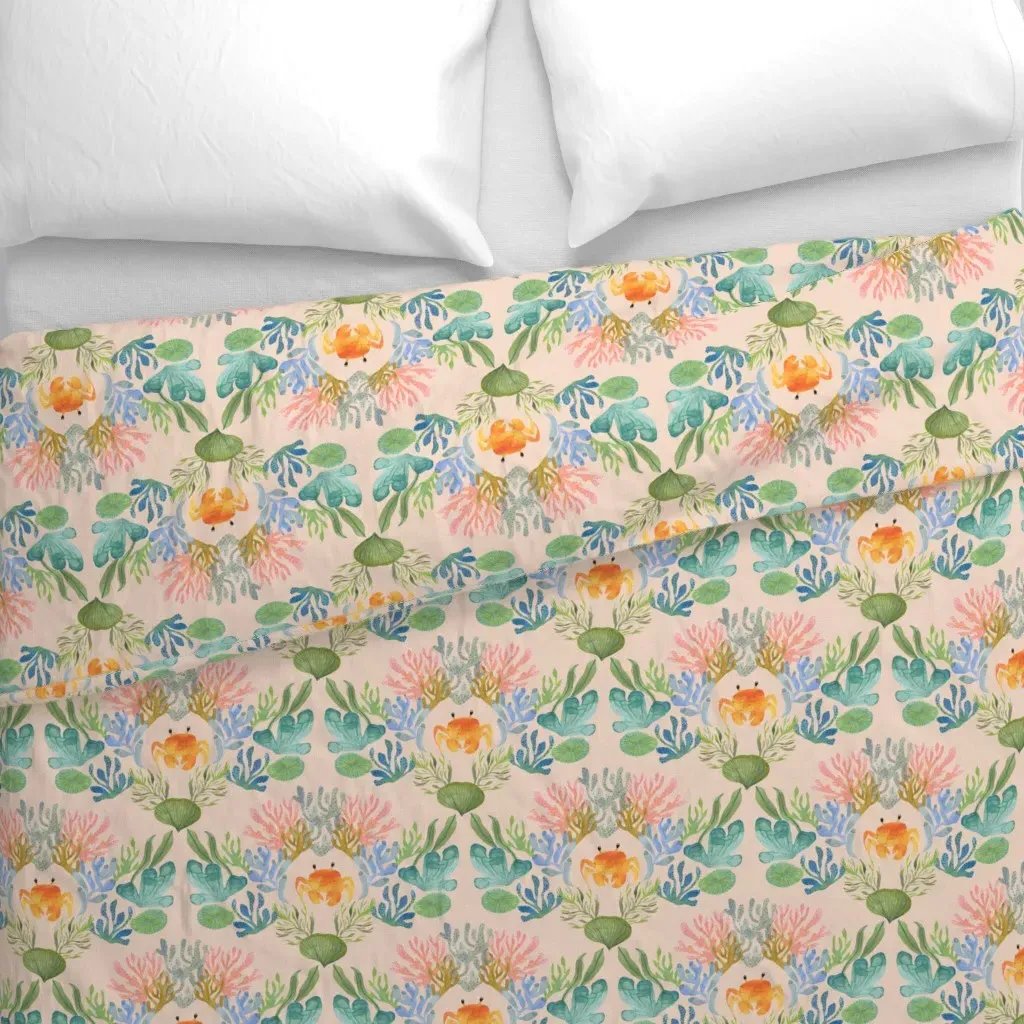 Crab And Coral Damask Shell Duvet Cover - Orange alternate view