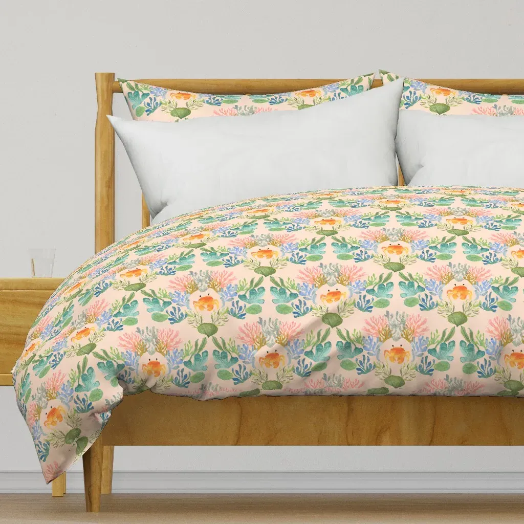 Crab And Coral Damask Shell Duvet Cover - Orange product